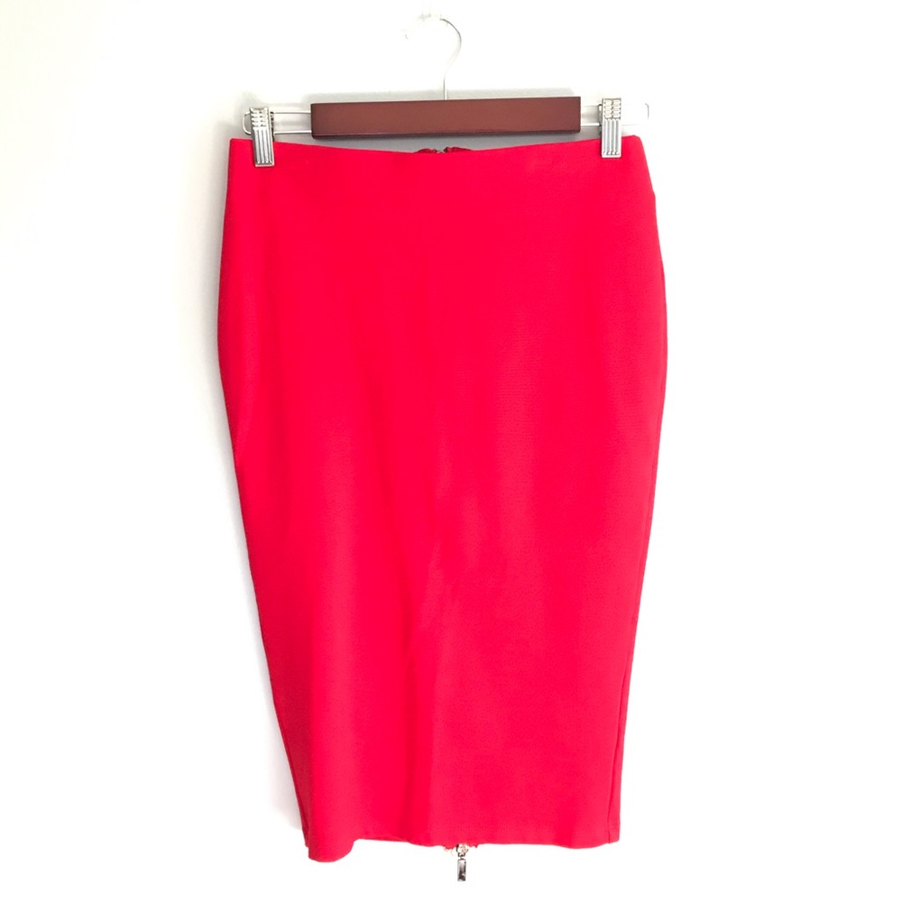 Red Eva Longoria midi pencil skirt w zipper back🔥